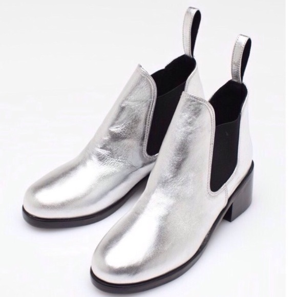 black and silver chelsea boots